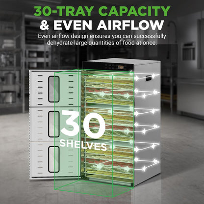 Commercial Food Dehydrator, 30 Trays, Digital Timer, Stainless Steel