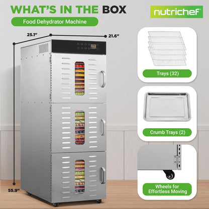 Commercial Food Dehydrator, 30 Trays, Digital Timer, Stainless Steel