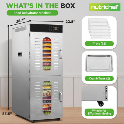 32-Layer Food Dehydrator, Large Capacity, Stainless Steel, Digital Timer