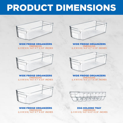 6-Piece Clear Fridge Organizer Set, BPA-Free, Shatter-Resistant Plastic