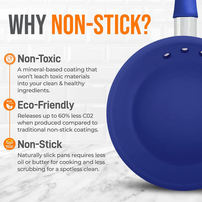 10" Nonstick Fry Pan with Lid, Ceramic Coating, Blue Silicone Handle