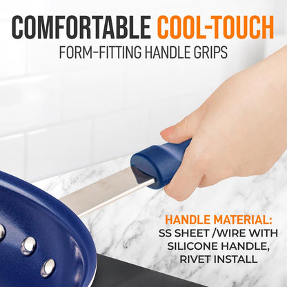 8" Nonstick Fry Pan with Lid, Ceramic Coating, Blue Silicone Handle