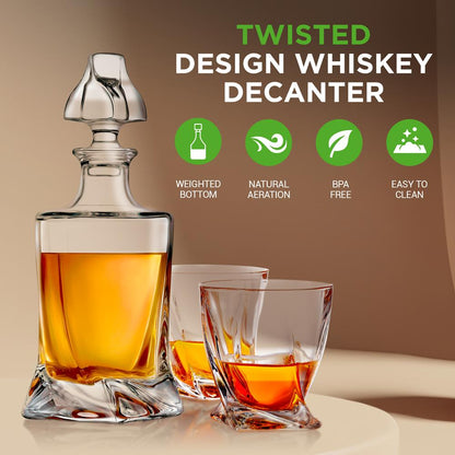Home Bar Whiskey Decanter - Glass Liquor Decanter For Brandy, Wine, Whisky Or Vodka And More