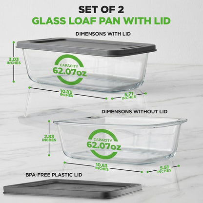 4-Piece Glass Loaf Pan Set, Airtight, High Borosilicate, Clear