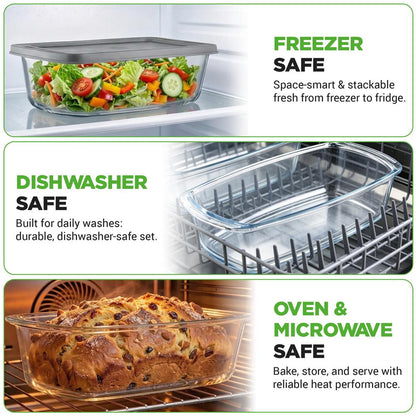 4-Piece Glass Loaf Pan Set, Airtight, High Borosilicate, Clear