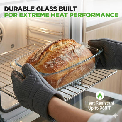 6-Piece Glass Loaf Pan Set - Airtight Lids, Stackable, Oven Safe, Clear