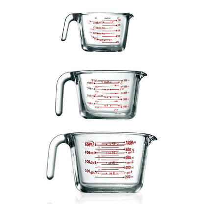 3-Piece Glass Measuring Cups Set - Precise Pouring, Heat-Resistant, Clear