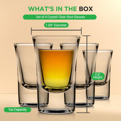 Shot Glasses 4-Pack, Thermal Shock Resistant, Thick Glass, Clear