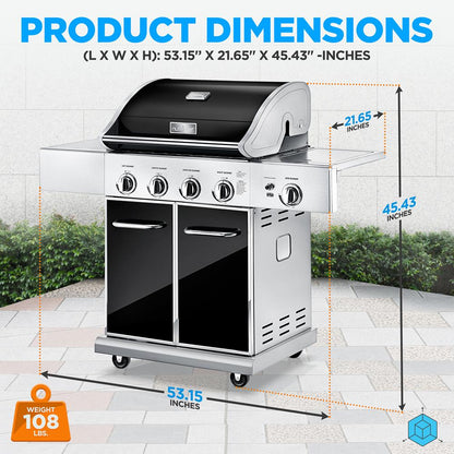 5-Burner Propane Gas Grill, 52,000 BTU, Stainless Steel, Easy Clean