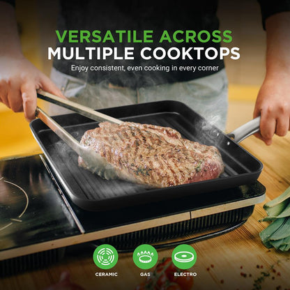 11" Nonstick Grill Pan - Perfect Searing, Hard-Anodized Aluminum
