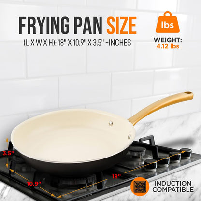 10" Non-Stick Frying Pan, Even Heat, Ceramic Coating, Golden Handle