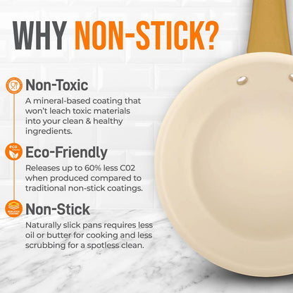10" Non-Stick Frying Pan, Even Heat, Ceramic Coating, Golden Handle