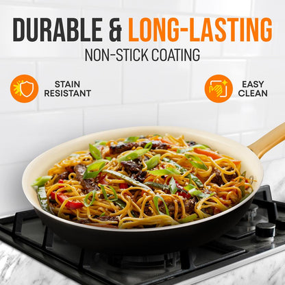 10" Non-Stick Frying Pan with Lid, Golden Titanium Handle, Easy Clean