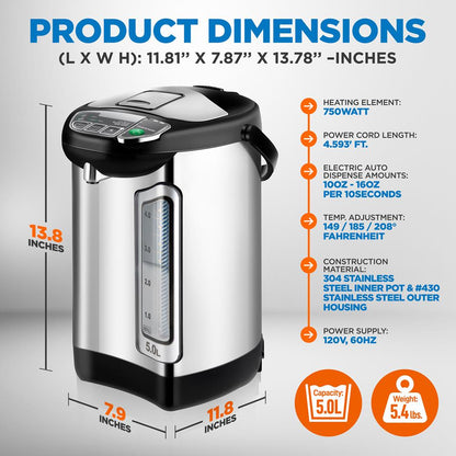 Electric Water Boiler 5L Instant Heating Stainless Steel