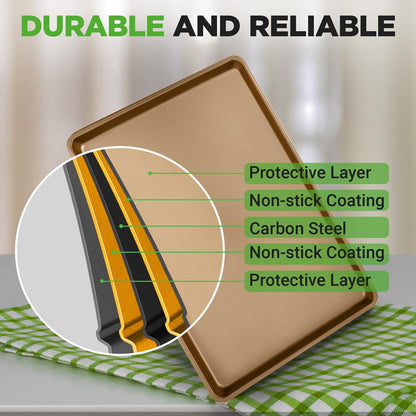 Nonstick XL Baking Pan, Easy Clean Carbon Steel, Gold, 22"x16"