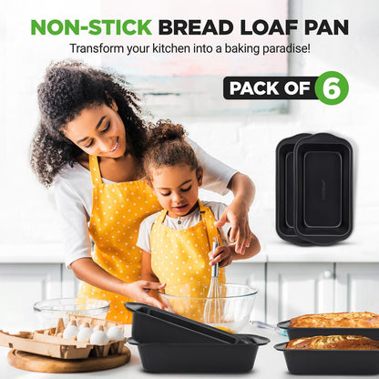 Loaf Pans Set of 6, Quick Heat, Non-Stick Carbon Steel, Easy Grip Handles