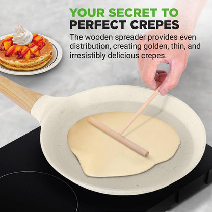 11" Non-Stick Crepe Pan, Easy Clean Marble Coating, White Cream Marble