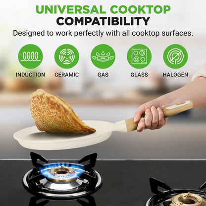 Non-Stick Crepe Pan, Even Heat, Marble Coating, White Cream
