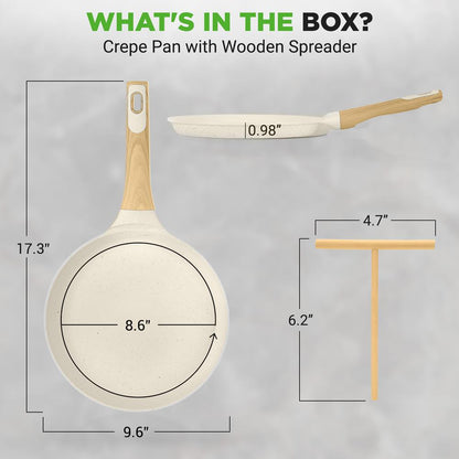 Non-Stick Crepe Pan, Even Heat, Marble Coating, White Cream