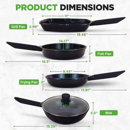 5-Piece Nonstick Frying Pan Set, Even Heat Ceramic, Blue Diamond