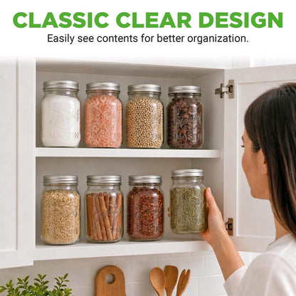 16-Pack 16 oz Mason Jars - Airtight Seal, Durable Glass, Silver Lids