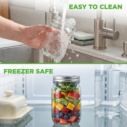 16-Pack 16 oz Mason Jars - Airtight Seal, Durable Glass, Silver Lids