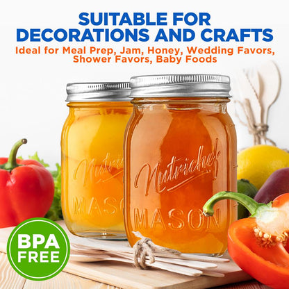 Mason Jars 2-Pack 16 oz - Airtight Seal, Thick Glass, Silver Lids