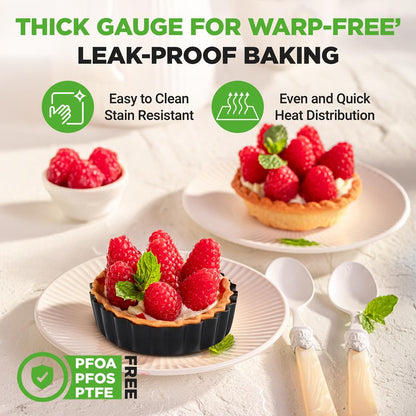 Mini Tart Pans 10pc Set Nonstick Removable Bottom Carbon Steel