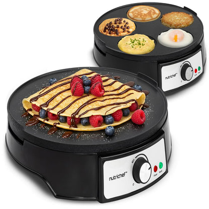 12" Reversible Crepe And Pancake Maker And Aluminum Hot Plate Griddle Cooktop With Led Indicator And Adjustable Temperature Control