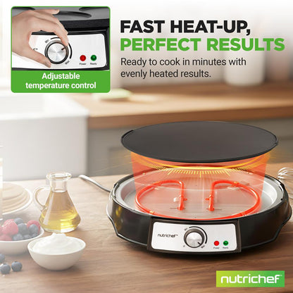 12" Reversible Crepe And Pancake Maker And Aluminum Hot Plate Griddle Cooktop With Led Indicator And Adjustable Temperature Control