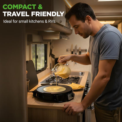 12" Reversible Crepe And Pancake Maker And Aluminum Hot Plate Griddle Cooktop With Led Indicator And Adjustable Temperature Control