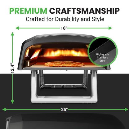 Portable Gas Pizza Oven - 12" Pizza in 60s, Stainless Steel, Easy Setup