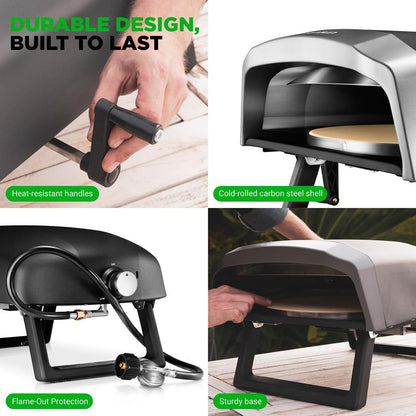 Outdoor Pizza Oven - 1-Min Cook - Rotating Stone - Carbon Steel