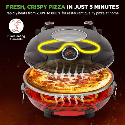 Electric Pizza Oven 12" Precise Cooking Non-Stick Stone