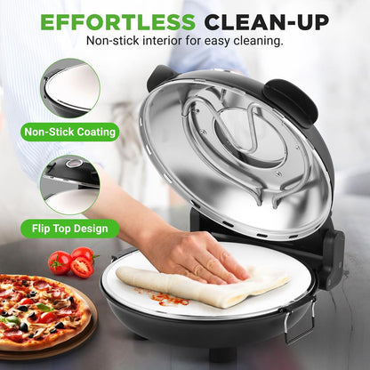 Electric Pizza Oven 12" Precise Cooking Non-Stick Stone