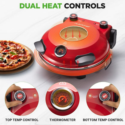 Electric Pizza Oven, Precise Cooking, Non-Stick Stone, Red