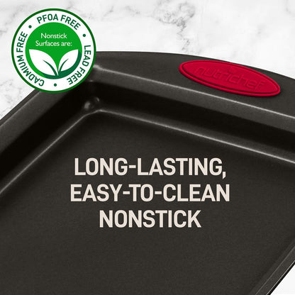 2-Piece Nonstick Baking Pan Set, Even Heat, Carbon Steel, Red Handles