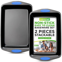 2-Piece Nonstick Baking Pan Set, Even Heat, Carbon Steel, Blue Handles