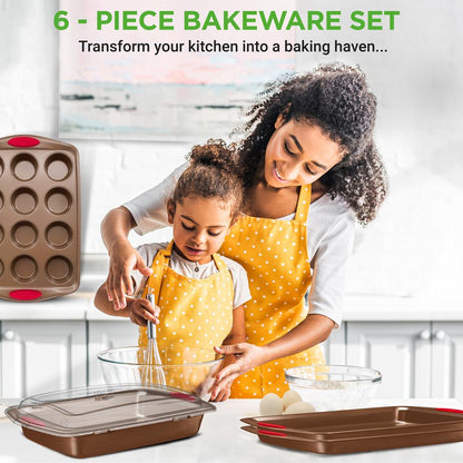 6-Piece Nonstick Bakeware Set - Easy Clean Carbon Steel, Gold