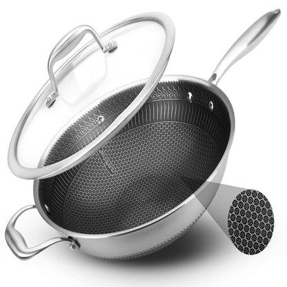 12" Stainless Steel Wok - Quick Heat, Non-Stick, Scratch-Resistant