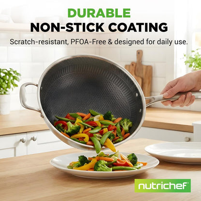 12" Stainless Steel Wok - Quick Heat, Non-Stick, Scratch-Resistant