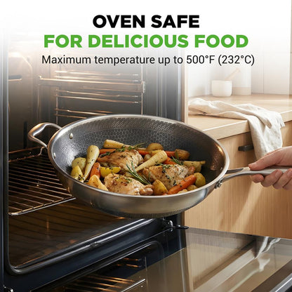 12" Stainless Steel Wok - Quick Heat, Non-Stick, Scratch-Resistant