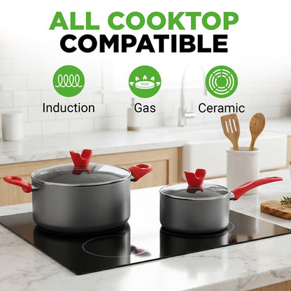 21-Piece Nonstick Cookware Set - Even Heat, Cool-Touch Handles, Red