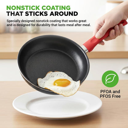 21-Piece Nonstick Cookware Set - Even Heat, Cool-Touch Handles, Red