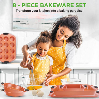 8-Piece Nonstick Bakeware Set, Carbon Steel, Copper Finish