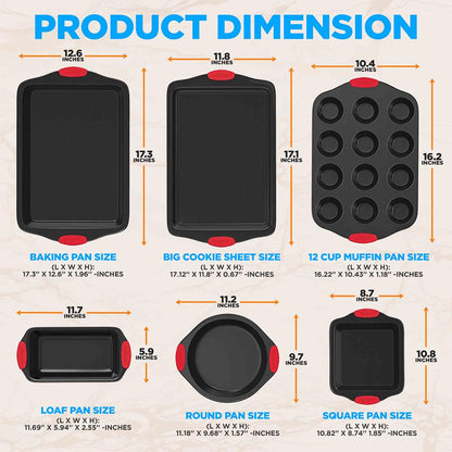 6-Piece Nonstick Bakeware Set, Carbon Steel, Red Silicone Handles