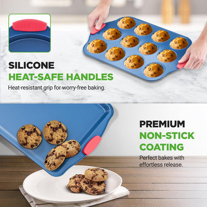 8-Piece Nonstick Bakeware Set, Carbon Steel, Silicone Handles, Blue