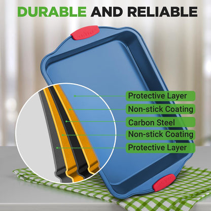 8-Piece Nonstick Bakeware Set, Carbon Steel, Silicone Handles, Blue