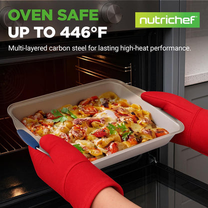 8-Piece Nonstick Bakeware Set - Easy Release Carbon Steel, Blue Handles