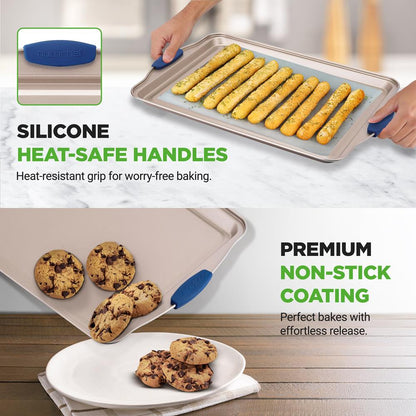 8-Piece Nonstick Bakeware Set - Easy Release Carbon Steel, Blue Handles
